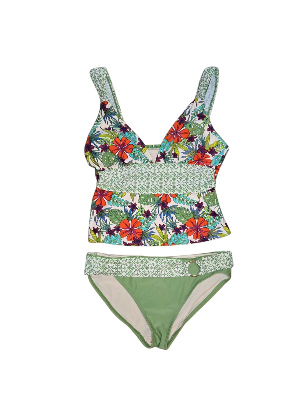 Y2k Green Floral Tankini Swim Set!